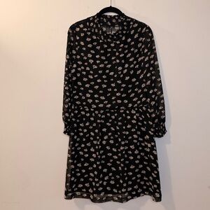 Madewell Black Floral Long Sleeve Mini Dress, XS